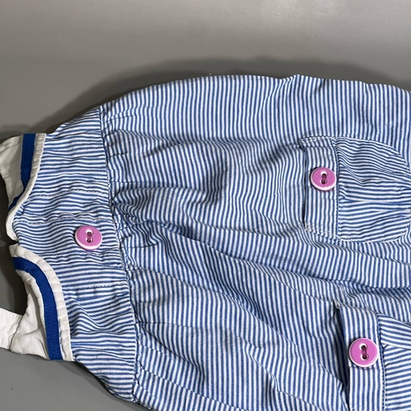 100% cotton Gymboree sailor inspired seersucker Striped romper w/ Pink Button s - Picture 2 of 7